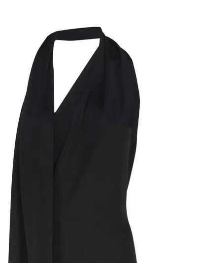 Loewe Satin Maxi Dress With Scarf In Black