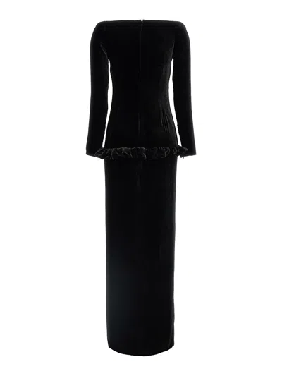 Alessandra Rich Velvet Off The Shoulder Dress In Black