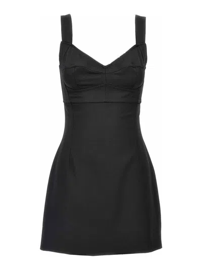 Dolce & Gabbana Scalloped Wool-blend Gabardine Mini Corset Dress In Black