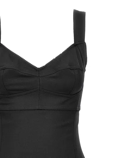 Dolce & Gabbana Scalloped Wool-blend Gabardine Mini Corset Dress In Black