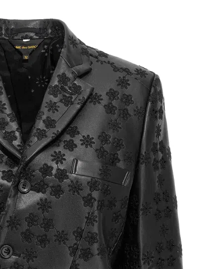 Comme Des Garçons Floral Embroidered Asymmetric Faux Leather Jacket