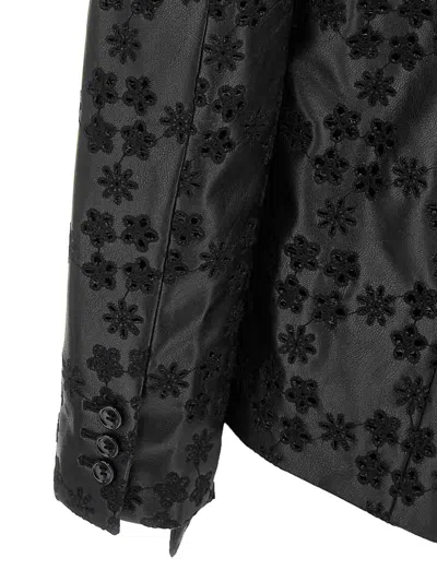 Comme Des Garçons Floral Embroidered Asymmetric Faux Leather Jacket