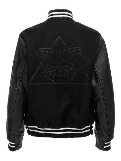 Sacai Black Gonz Edition Leather Bomber Jacket In Black
