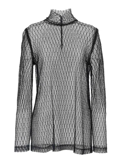 Dolce & Gabbana Delicate High Neck Mesh Blouse In Black