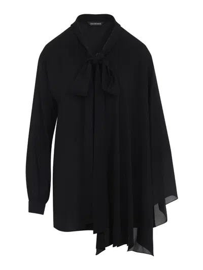 Balenciaga Black Georgette Scarf Blouse In Black