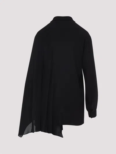 Balenciaga Black Georgette Scarf Blouse In Black