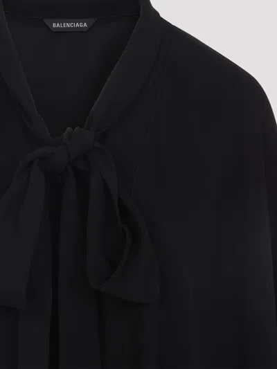 Balenciaga Black Georgette Scarf Blouse In Black