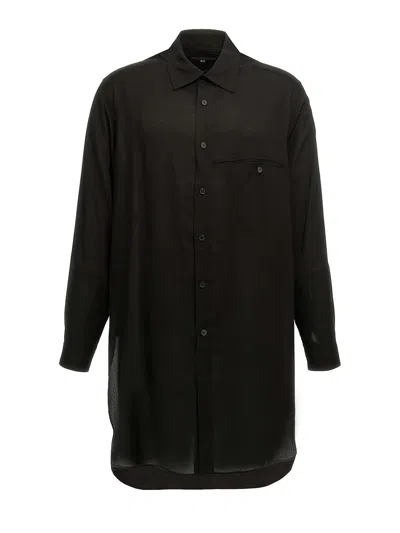 Yohji Yamamoto Transparent Shirt With Chest Pocket And Longline Design In Black