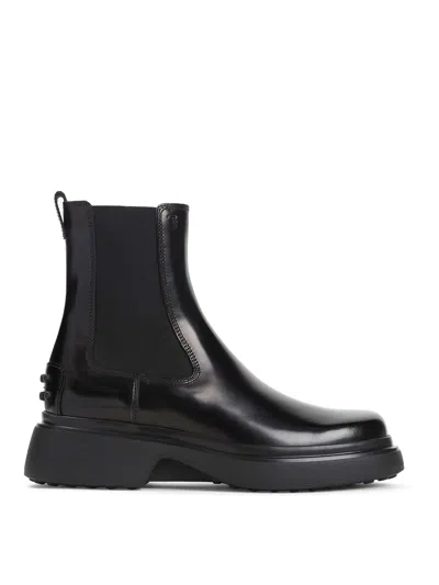 Tod's Black Leather Ankle Boots With Elastic Panels