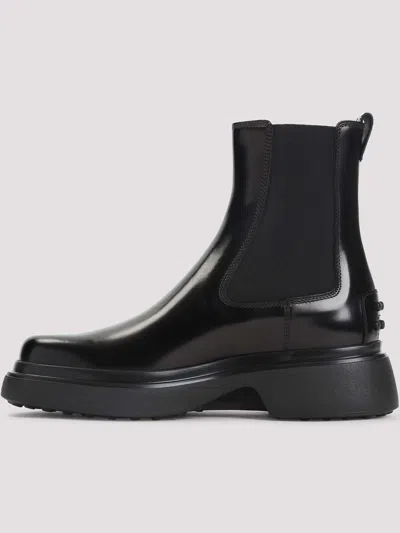 Tod's Black Leather Ankle Boots With Elastic Panels