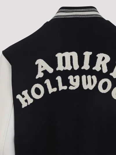 Amiri Mens Hollywood Embroidered-text Wool-leather Blend Bomber Jacket Black Xl In Black
