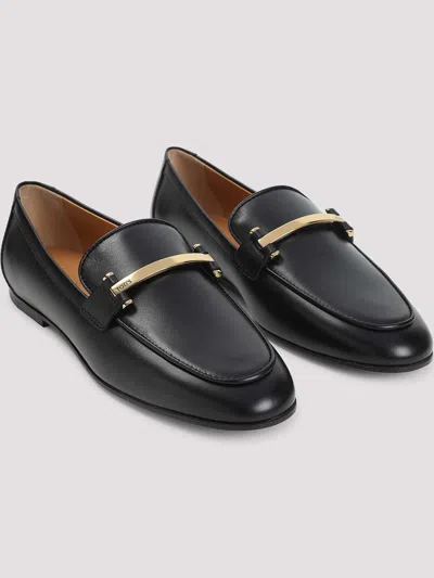 Tod's Black Calfskin Women's Loafers With Metallic Band