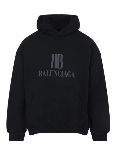 Balenciaga Black Hoodie With Fixed Hood And Logo Lettering On The Front In Cotton Man