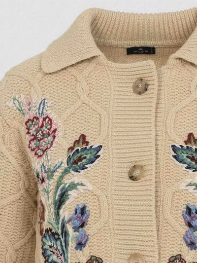 Etro Embroidered Cable-knit Wool And Cashmere-blend Cardigan In Neutral