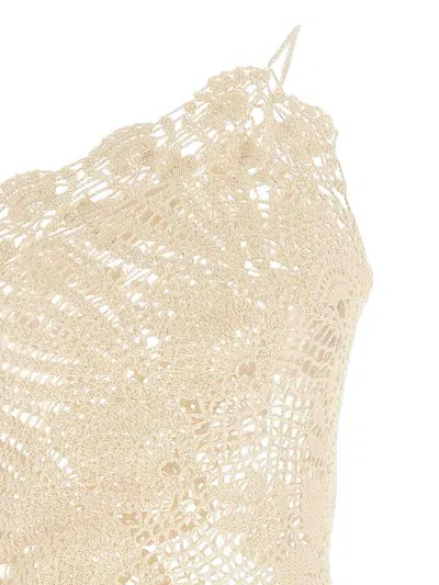 Magda Butrym Mini Crochet Lace Dress With Asymmetric Hem In Gold