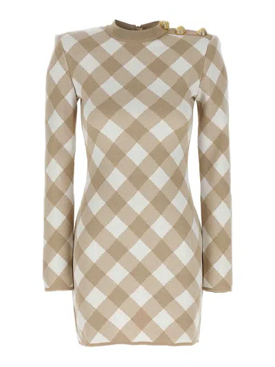 Balmain Checked Pattern Dress Gold-tone Buttons