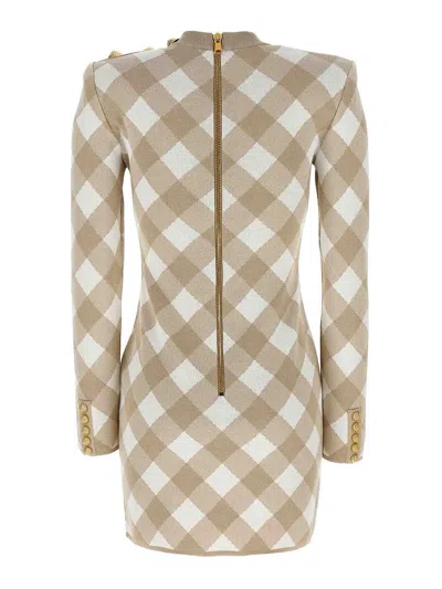 Balmain Checked Pattern Dress Gold-tone Buttons
