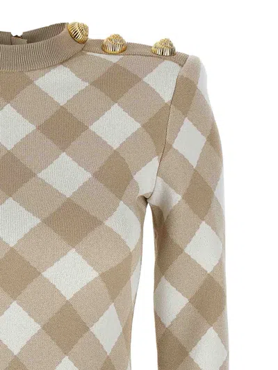 Balmain Checked Pattern Dress Gold-tone Buttons
