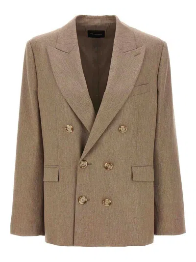 The Andamane 'pixie' Blazer Double-breasted Structured Shoulders In Brown