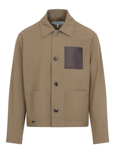Loewe Cotton Jacket With Contrast Pocket And Front Pockets In Brown