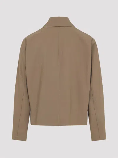 Loewe Cotton Jacket With Contrast Pocket And Front Pockets In Brown
