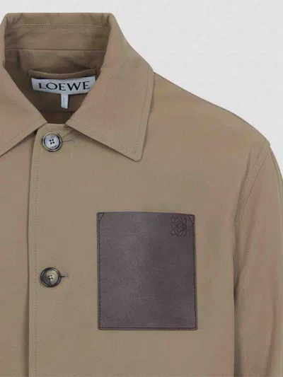 Loewe Cotton Jacket With Contrast Pocket And Front Pockets In Brown