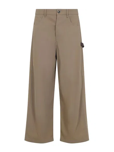 Loewe Wide-leg Trousers In Soft Cotton Blend With Subtle Detail In Brown
