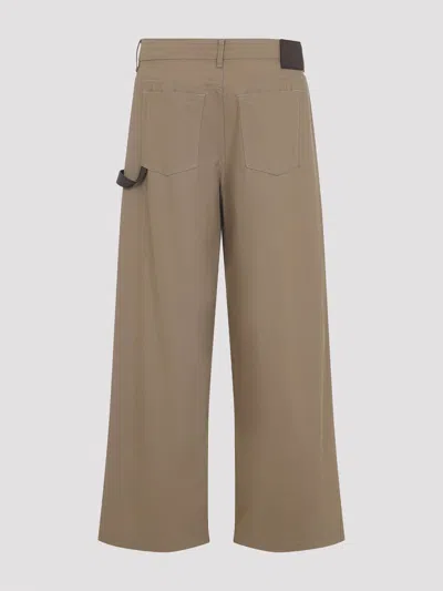 Loewe Wide-leg Trousers In Soft Cotton Blend With Subtle Detail In Brown