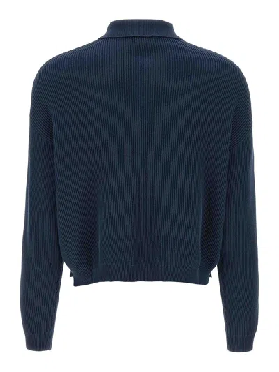 Brunello Cucinelli Ribbed-knit Cotton Polo Shirt In Blue