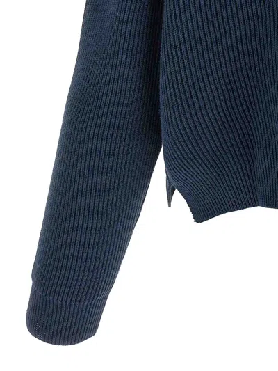 Brunello Cucinelli Ribbed-knit Cotton Polo Shirt In Blue