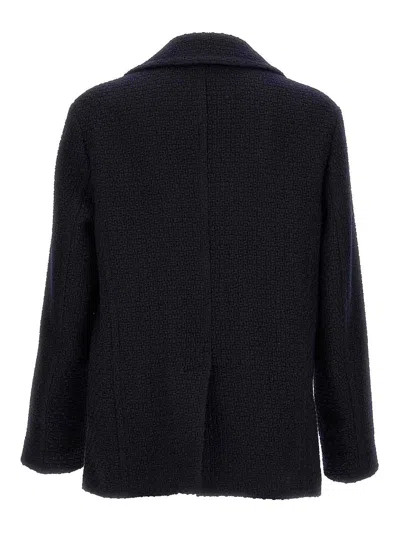 Etro Textured Double-breasted Coat Front Pockets In Blue