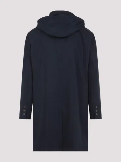 Kiton Polyester Coat With Standing Collar And Hidden Hood In Black