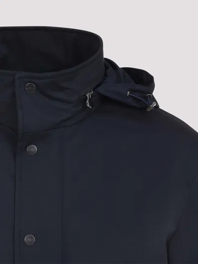 Kiton Polyester Coat With Standing Collar And Hidden Hood In Black