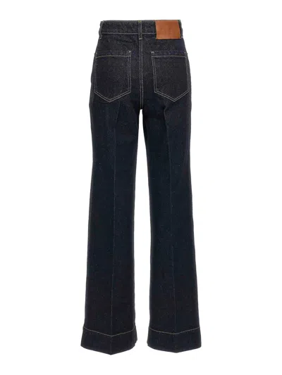 Victoria Beckham Wide Leg High Rise Jeans With Contrast Stitching In Blue