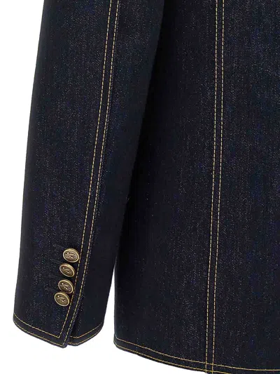 Etro Denim Blazer With Contrast Stitching And Front Pockets
