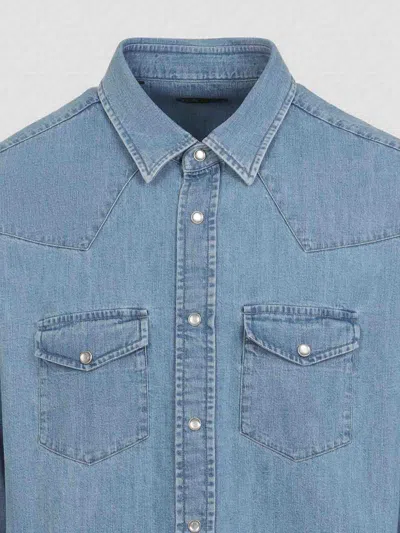 Tom Ford Cotton Denim Shirt In Blue