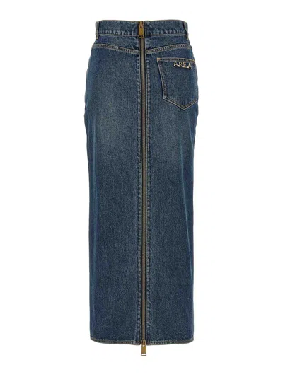 Area Logo-charm Denim Midi Skirt In Blue