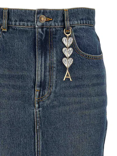 Area Logo-charm Denim Midi Skirt In Blue