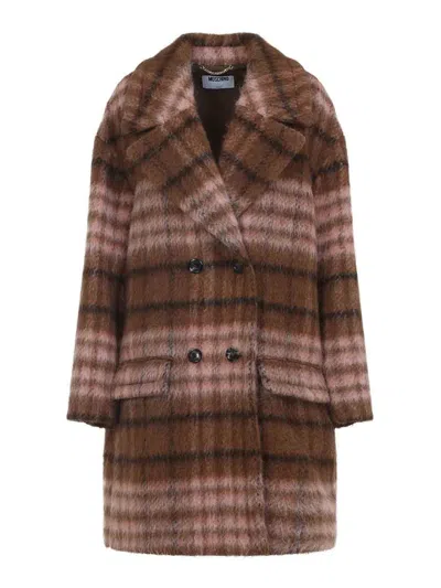 Moschino Double-breasted Plaid Coat With Warm Acrylic Blend In Multi