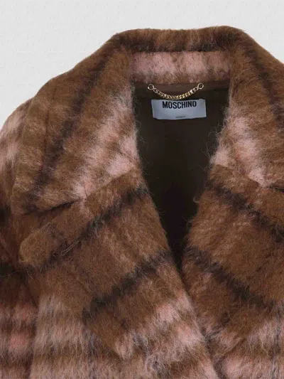 Moschino Double-breasted Plaid Coat With Warm Acrylic Blend In Multi