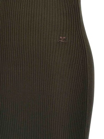 Courrèges Twist Rib Knit Long Dresses In Green