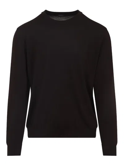 Kiton Cashmere-silk Blend Sweater With Classic Crew Neckline In Brown