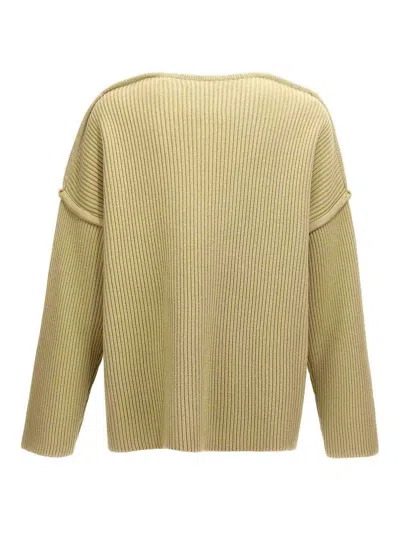 Jil Sander Geometric Neckline Sweater With Dropped Shoulders In Neutral
