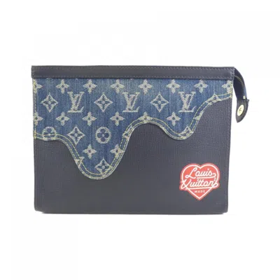 Pre-owned Louis Vuitton Blue Denim Leather Clutch Bag Handbag Pochette ()