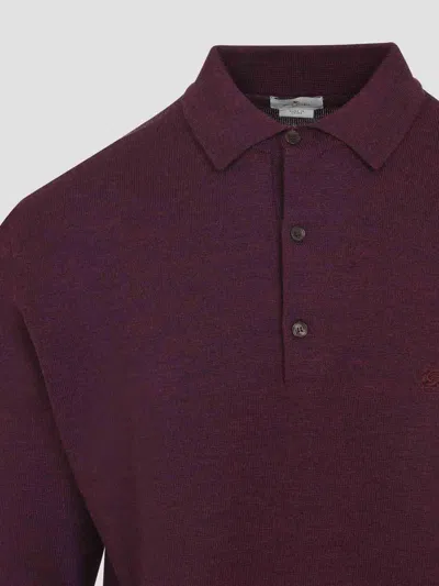 Etro Knitted Long-sleeved Polo Sweater In Burgundy