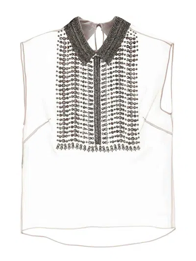 Alberta Ferretti Embellished Collar Chiffon Top