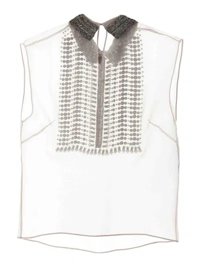 Alberta Ferretti Embellished Collar Chiffon Top
