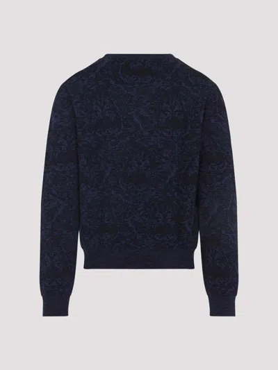 Etro Blue Sweater With Paisley Print In Cotton-wool Blend