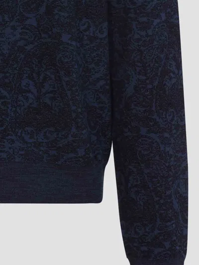 Etro Blue Sweater With Paisley Print In Cotton-wool Blend