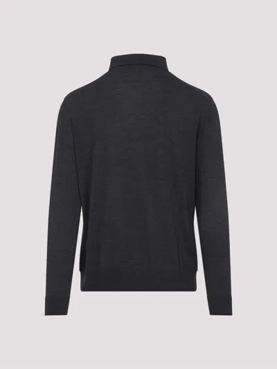 Kiton Long-sleeved Knitted Polo Shirt In Gray